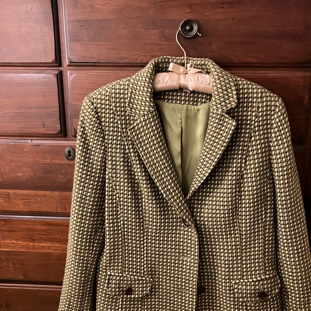 Liz Claiborne Brown, Olive and Cream Wool Blend Houndstooth Blazer